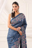 Greyish Blue Tussar Silk Resham Floral Embroidered Saree