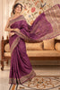 Purple Tussar Silk Printed And Zari Taar Woven Saree