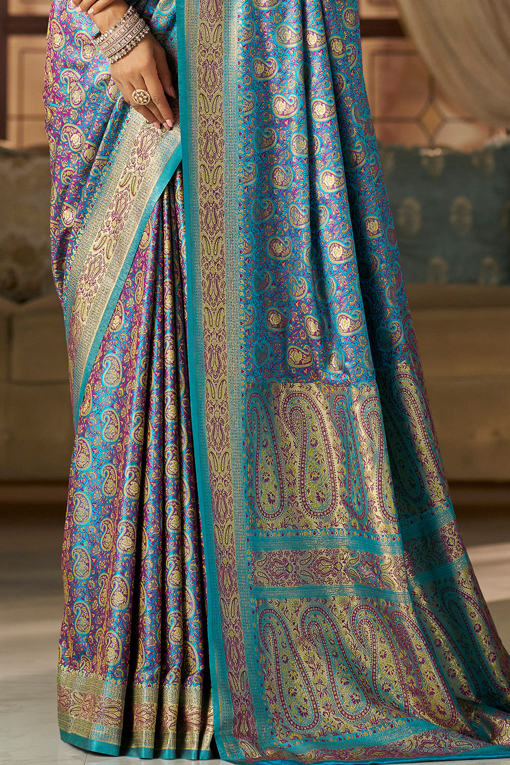 Blue Color Minakari Woven Silk Saree