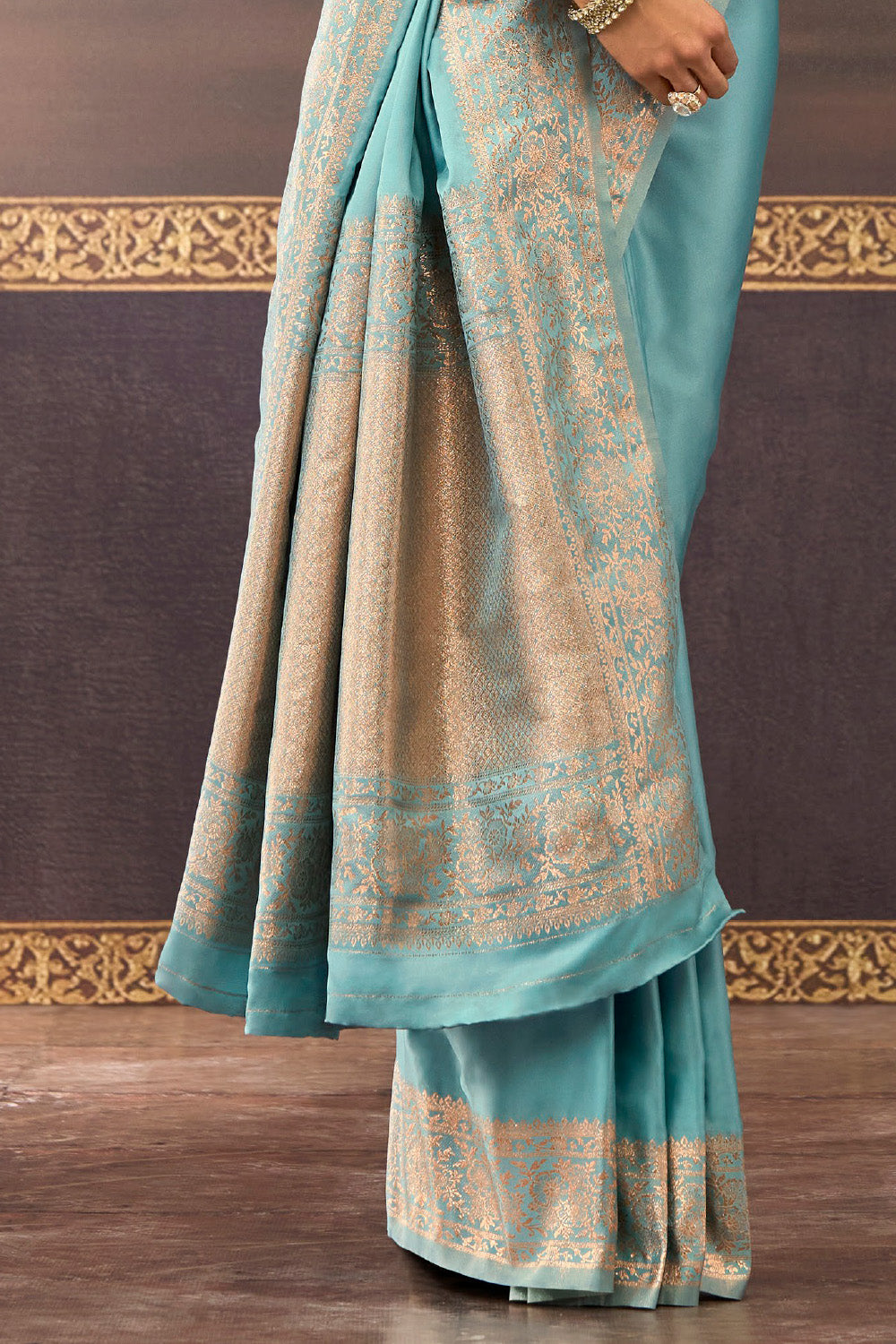 Light Turquoise Zari Woven Mulberry Silk Saree