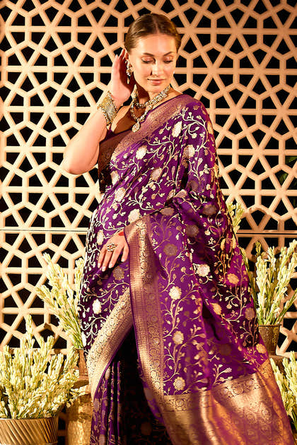 Purple Banarasi Katan Silk Saree