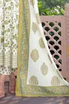 Cream & Mustard Cotton Floral Printed Floor Lenght Anarkali Suit
