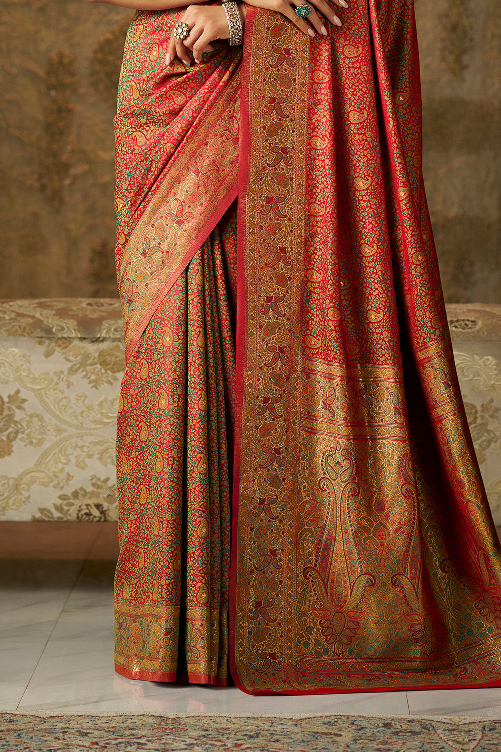 Red Minakari Woven Silk Saree