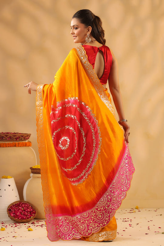 Mustard Pure Tissue Silk Zari Embroidered Saree