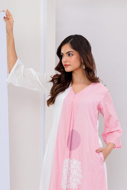 Pink Cotton Printed Kurta Set