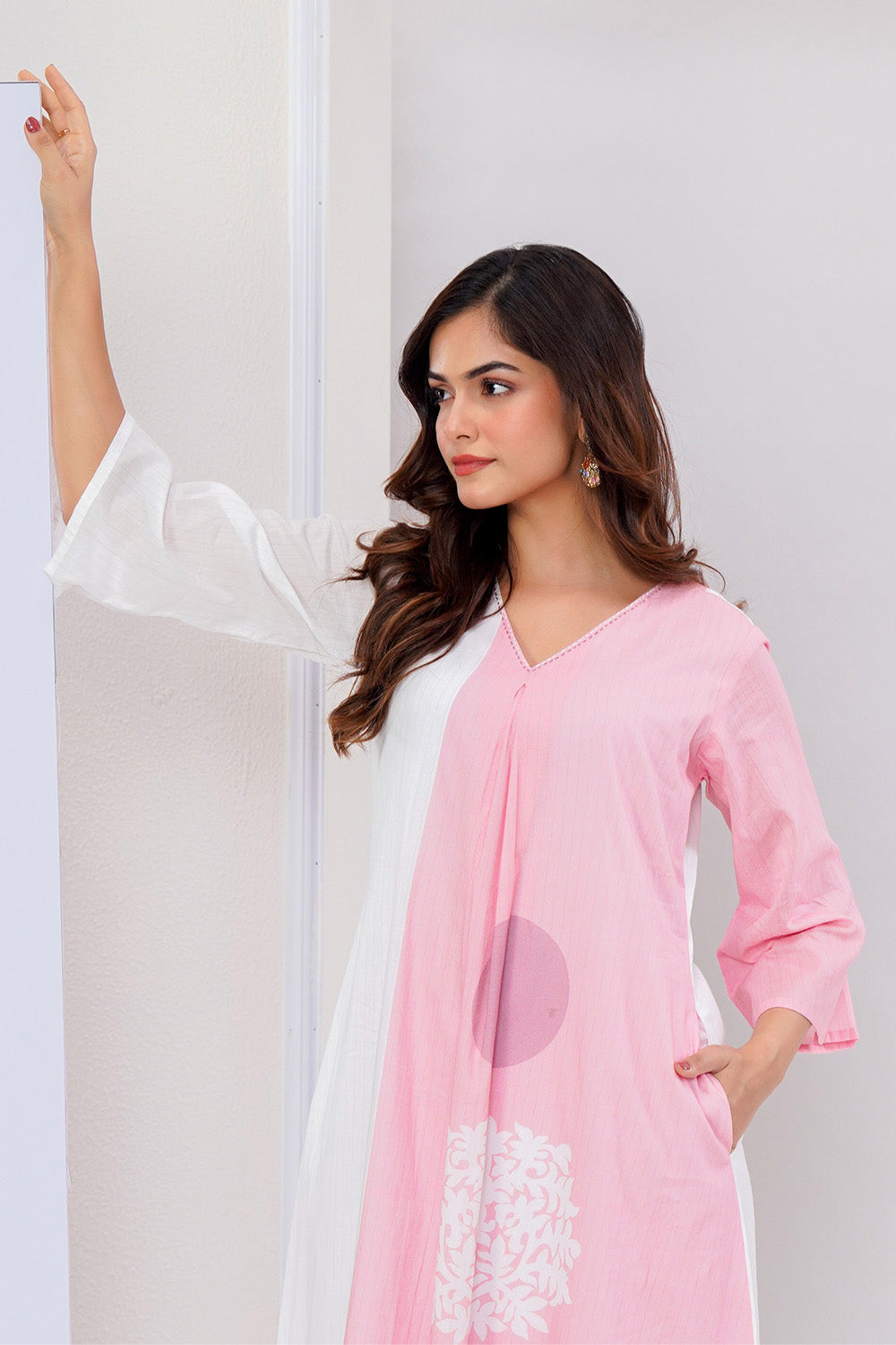 Pink Cotton Printed Kurta Set