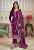 Purple Velvet Sequins and Zari Embroidered Unstitched Suit Fabric