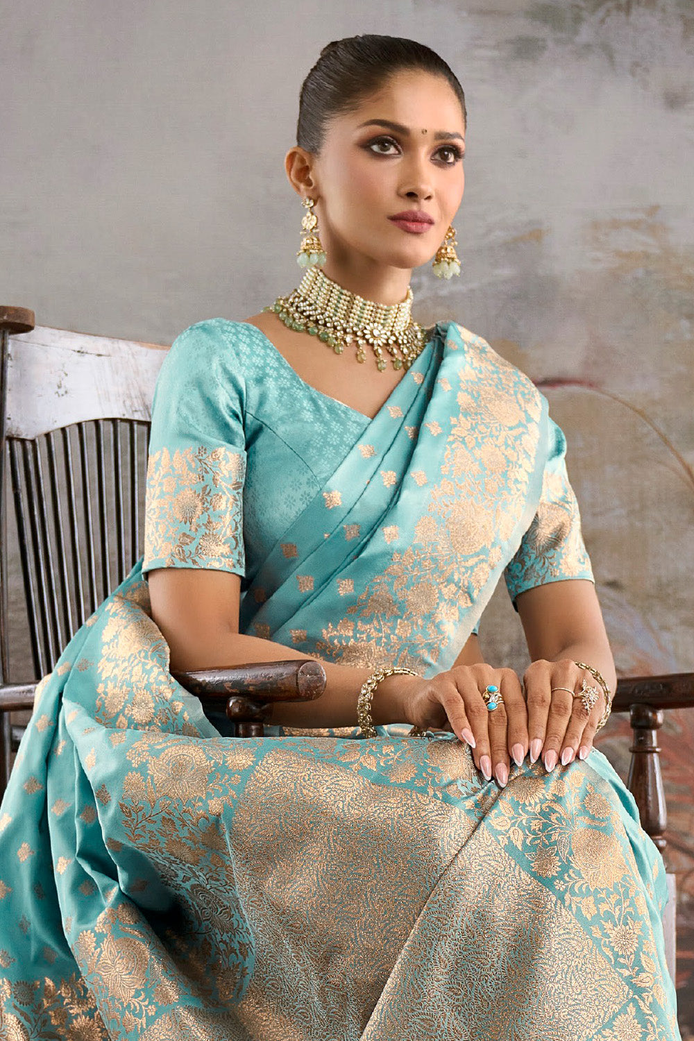 Light Turquoise Soft Silk Zari Woven Saree