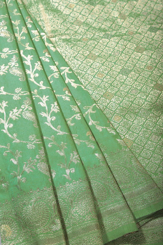 Sea Green Color Zari Woven South Silk Saree