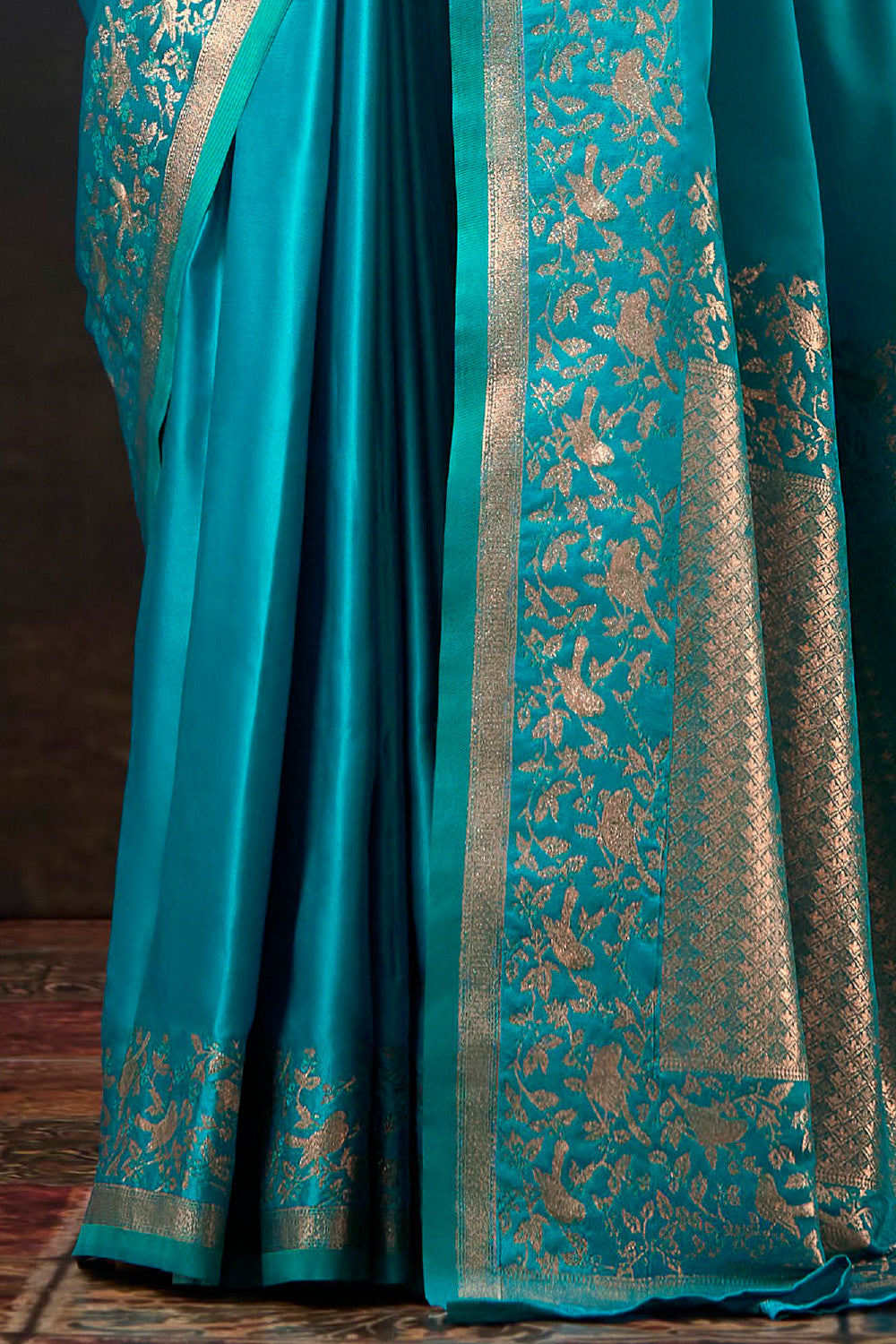 Pacific Blue Woven Mulberry Silk Saree