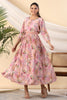 Pink Color Crepe Printed Peonies Dress