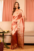 Rust Tissue Mirror Work Saree