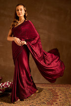Dark Scarlet Swarovski Work Satin Saree