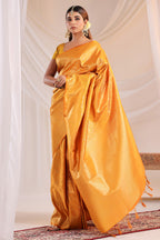 Yellow Silk Zari Floral Zaal Woven Saree