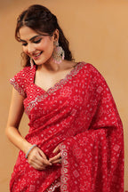 Red Color Ikat Patola Modal Silk Saree with Gota Patti Border