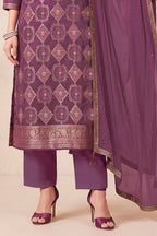 Wine Zari Woven Silk Unstitched Suit Fabric