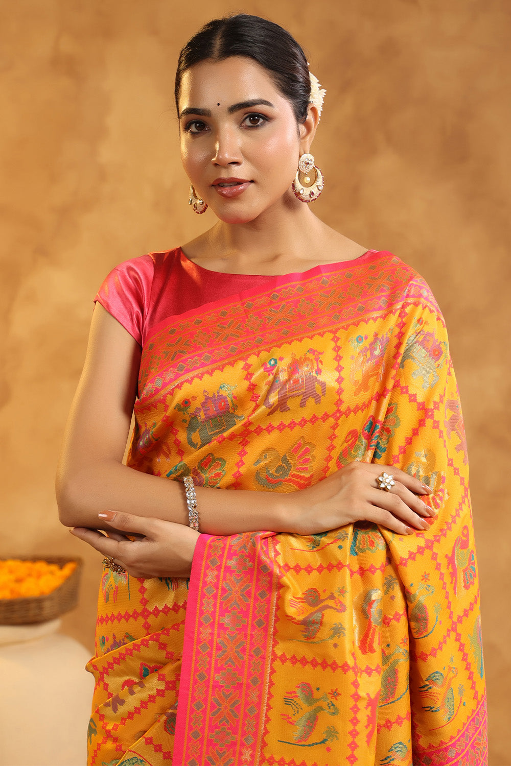Mustard Colour Resham Woven Saree