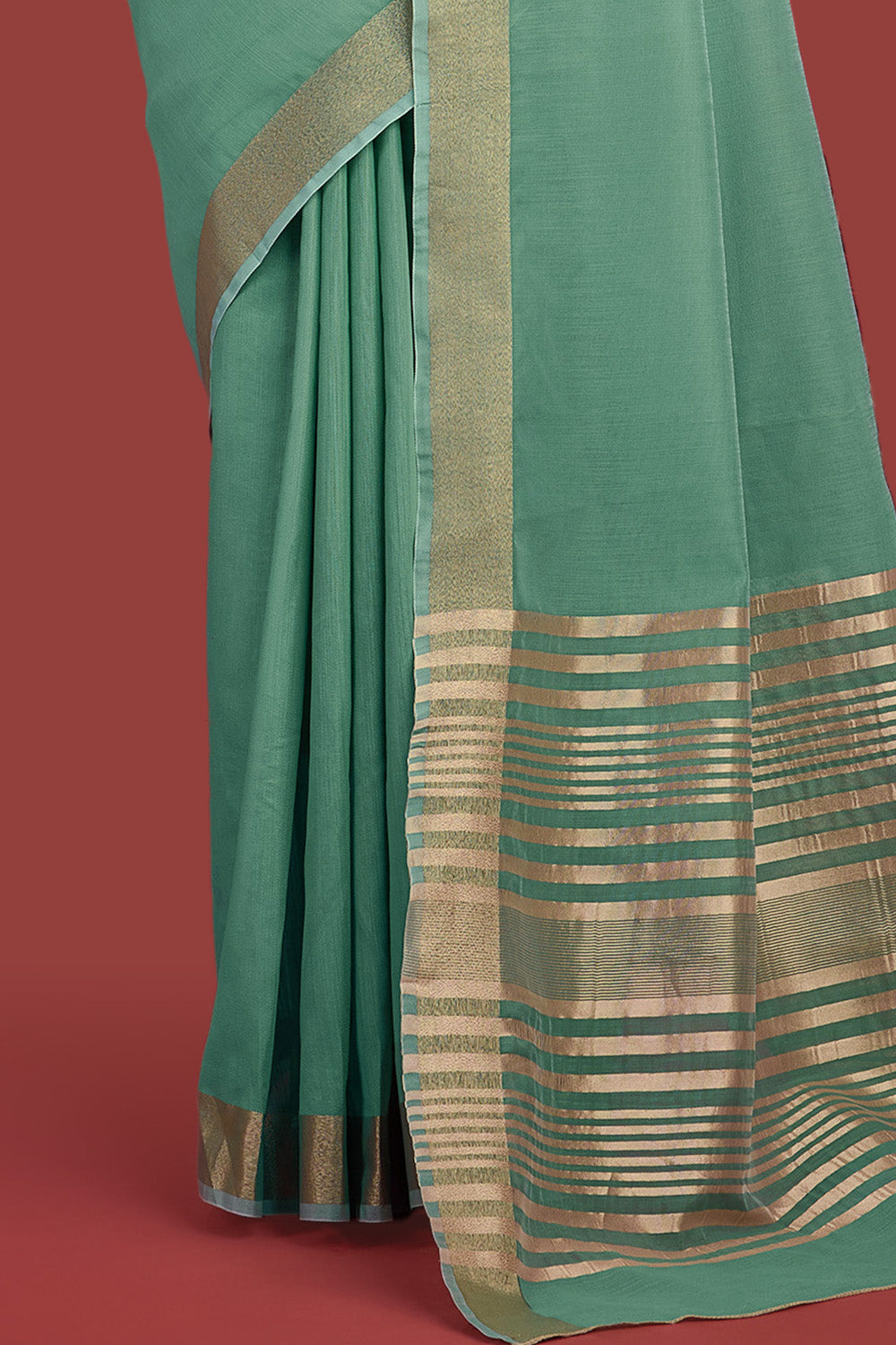 Teal Green Colour Cotton Zari Woven Saree
