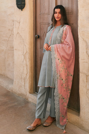 Grey Color Cotton Polka dots Printed Unstitched Suit Material