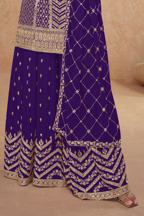 Crepe Silk Sequins & Zari Embroidered Suit With Embroidered Sharara