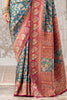 Blue Color Position Print Woven Silk Saree With Swarovski Work
