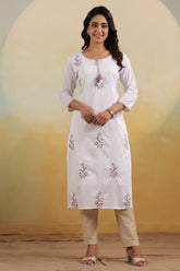 White Color Floral Embroidered Kurti