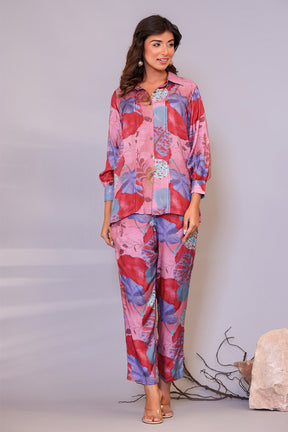 Dusty Pink Color Muslin Floral Printed Co-Ord Dress