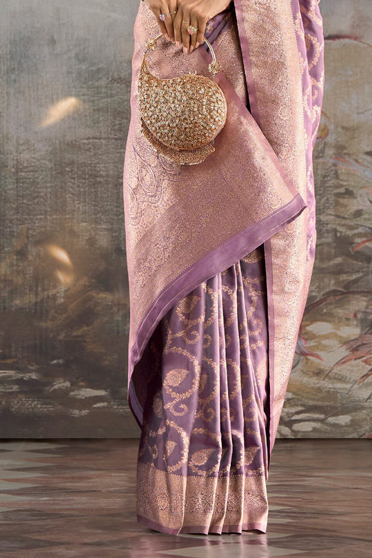 Lavender Silk Banarasi Woven Saree