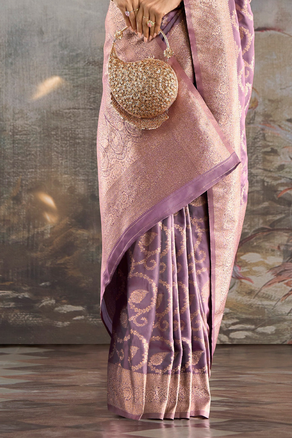 Lavender Katan Silk Banarasi Woven Saree