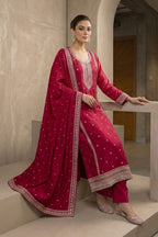 Magenta Pink Crepe Silk Zari and Sequins Embroidered Anarkali Suit