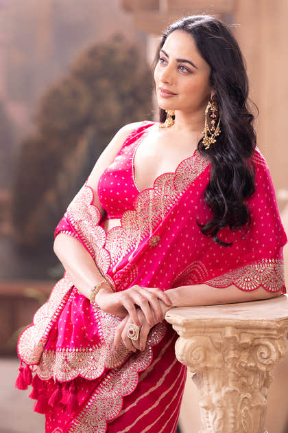 Magenta Pink Gajji Silk Embroidered and Printed Saree