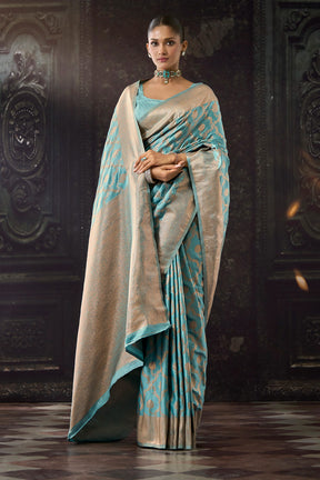 Light Turquoise Katan Silk Banarasi Woven Saree