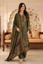 Green Crepe Silk Printed and Pitta Handwork Suit