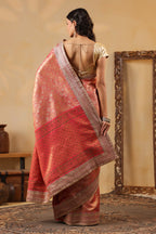 Cherry Red & Gold Color Woven Saree