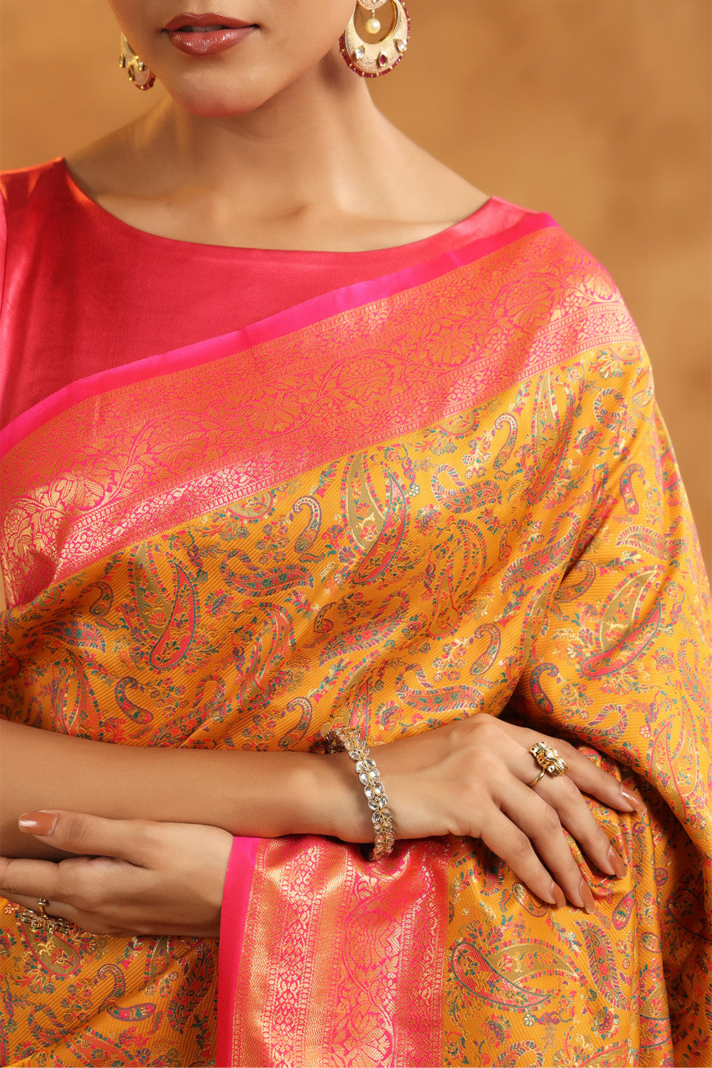 Mustard Color Resham Woven Saree