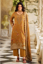 Mustard Spun Floral Printed Unstitched Suit Fabric