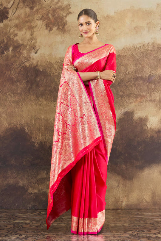 Red Eri Silk Zari Woven Saree