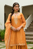 Mustard Color Chanderi Printed Suit With Skirt
