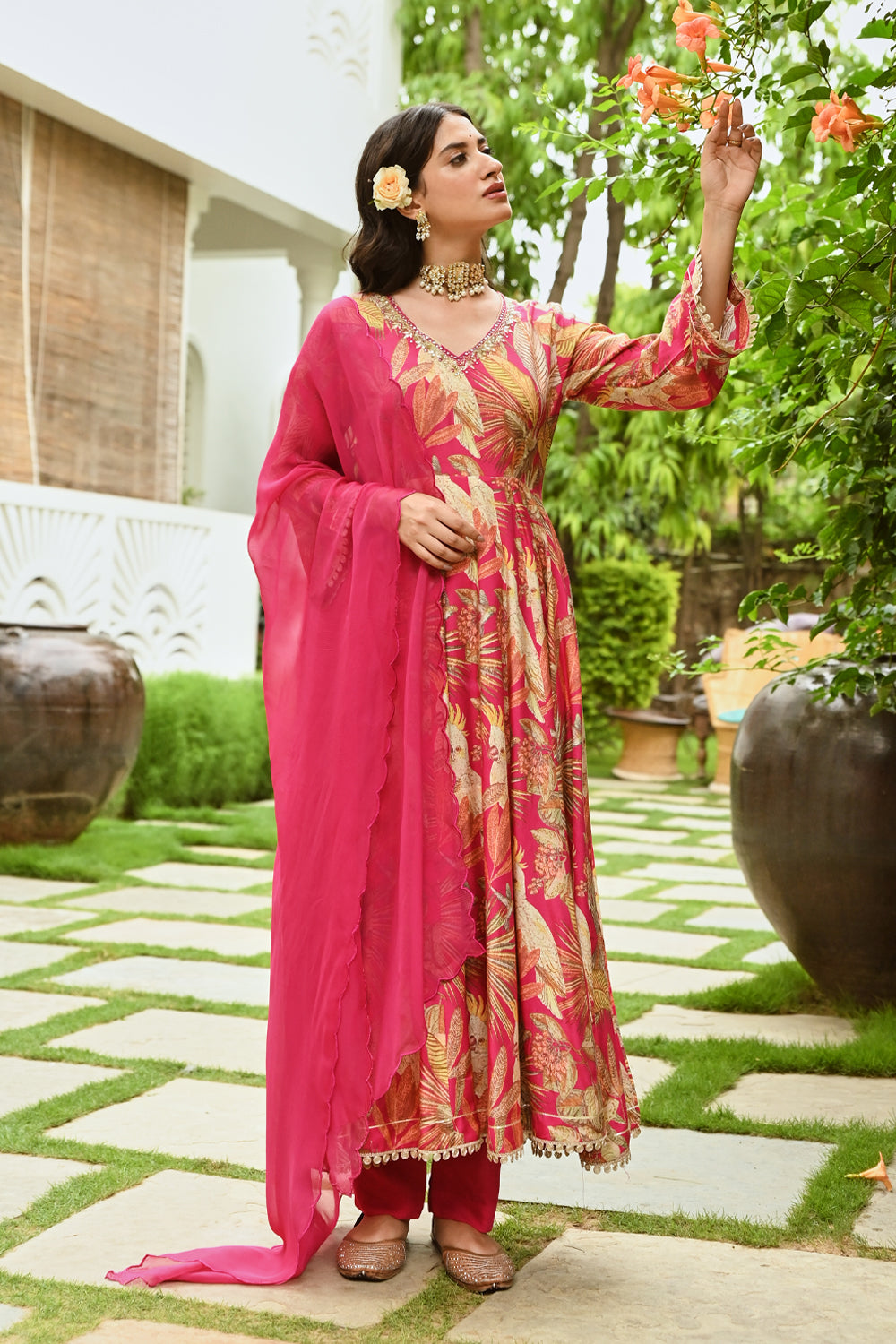 Fuchsia Pink Color Muslin Printed Anarkali Suit