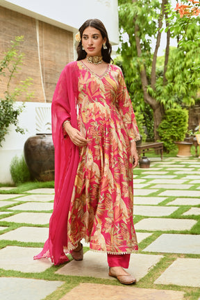 Fuchsia Pink Color Muslin Printed Anarkali Suit