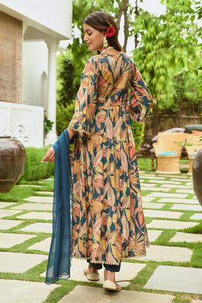 Blue Color Muslin Printed Anarkali Suit