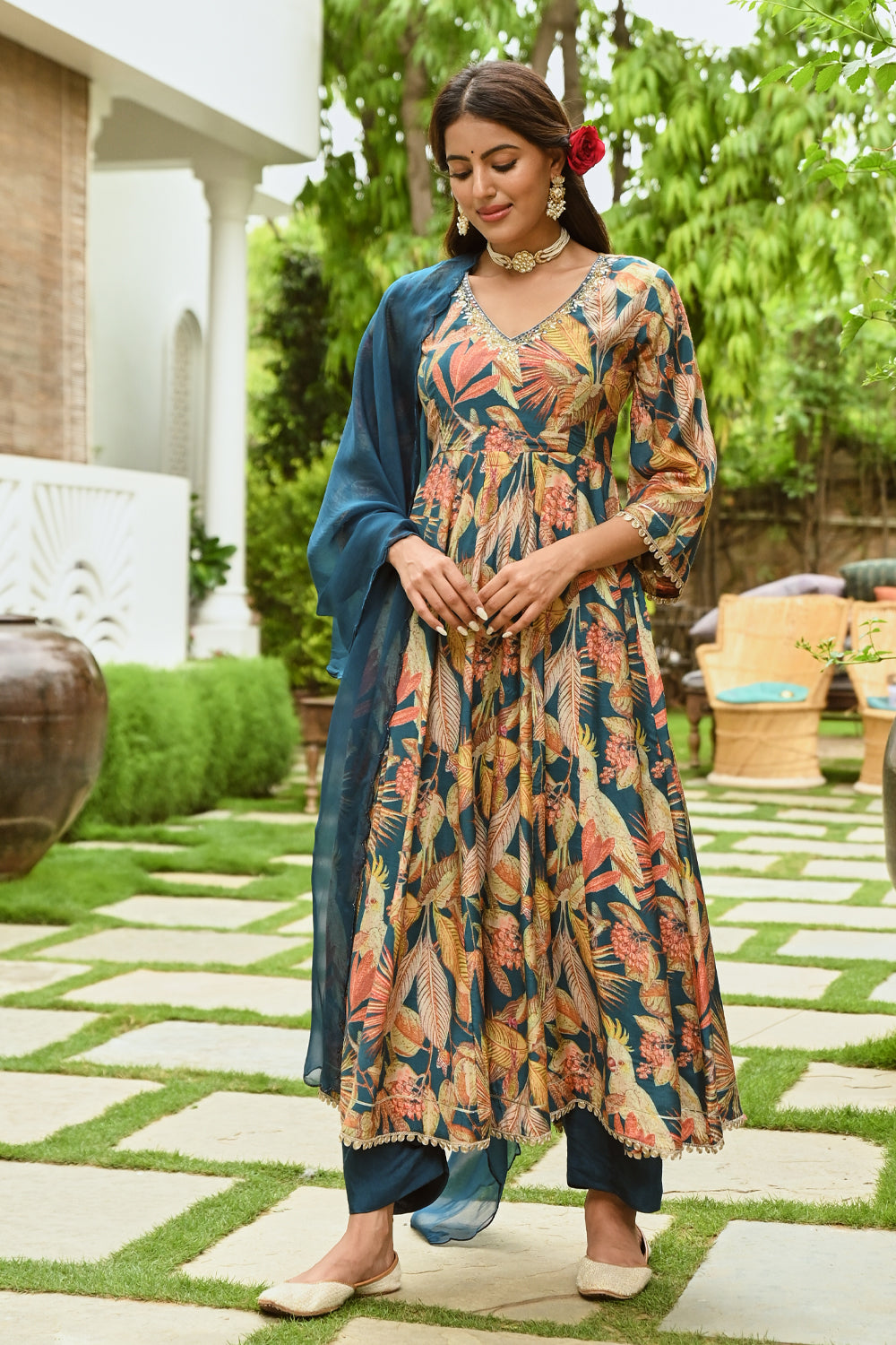 Blue Color Muslin Printed Anarkali Suit