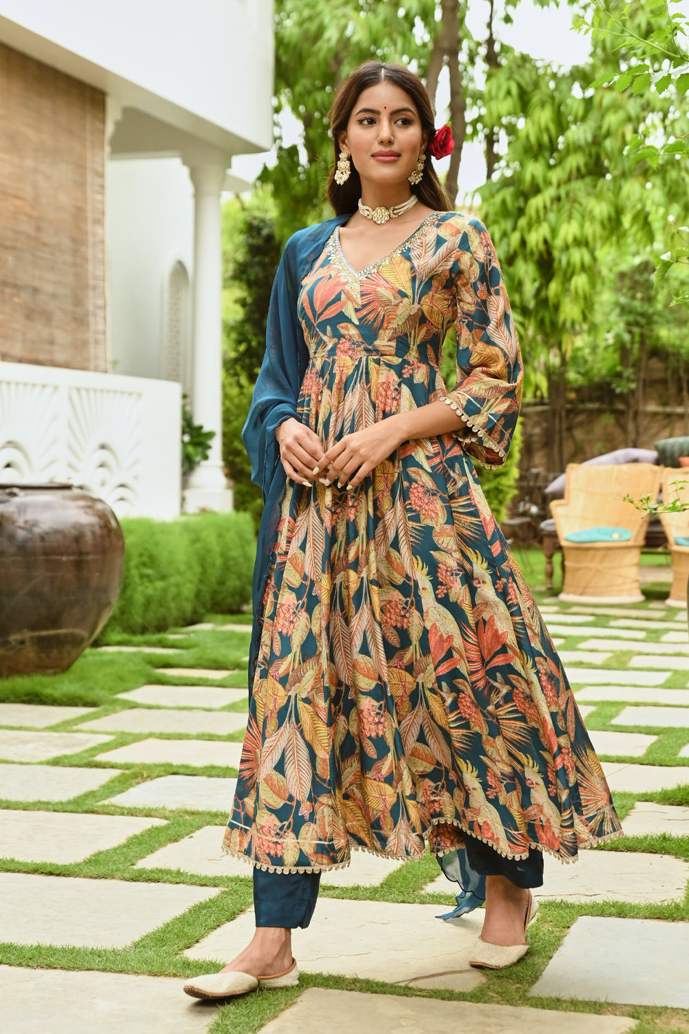 Blue Color Muslin Printed Anarkali Suit