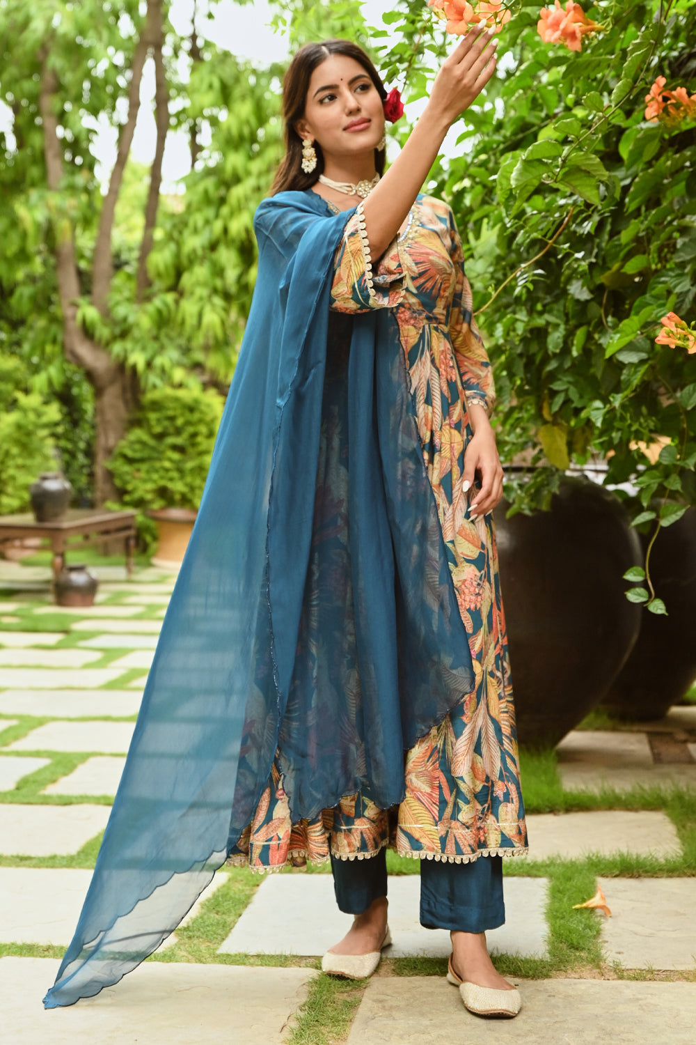 Blue Color Muslin Printed Anarkali Suit
