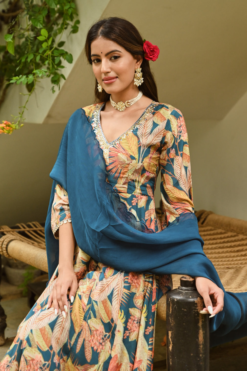 Blue Color Muslin Printed Anarkali Suit