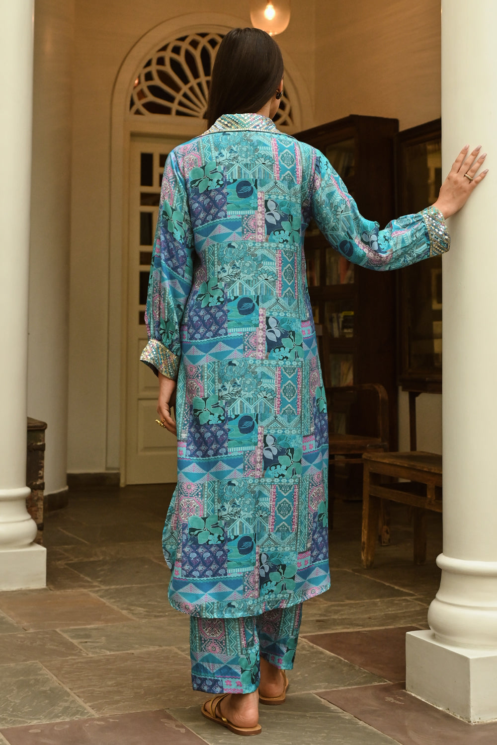 Turquoise Color Muslin Printed Co-Ord Dress