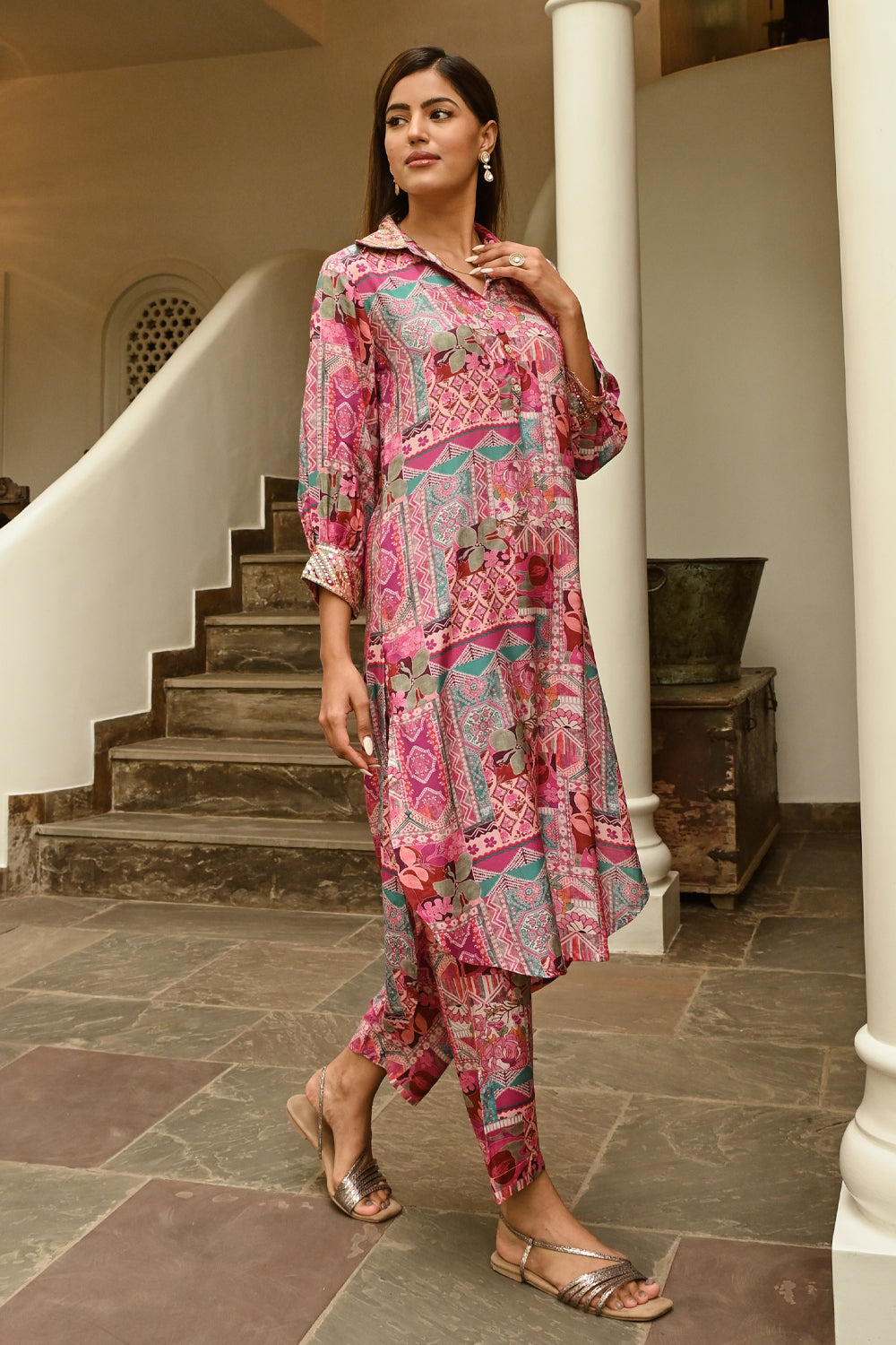 Pink Colour Muslin Printed Co-Ord Dress