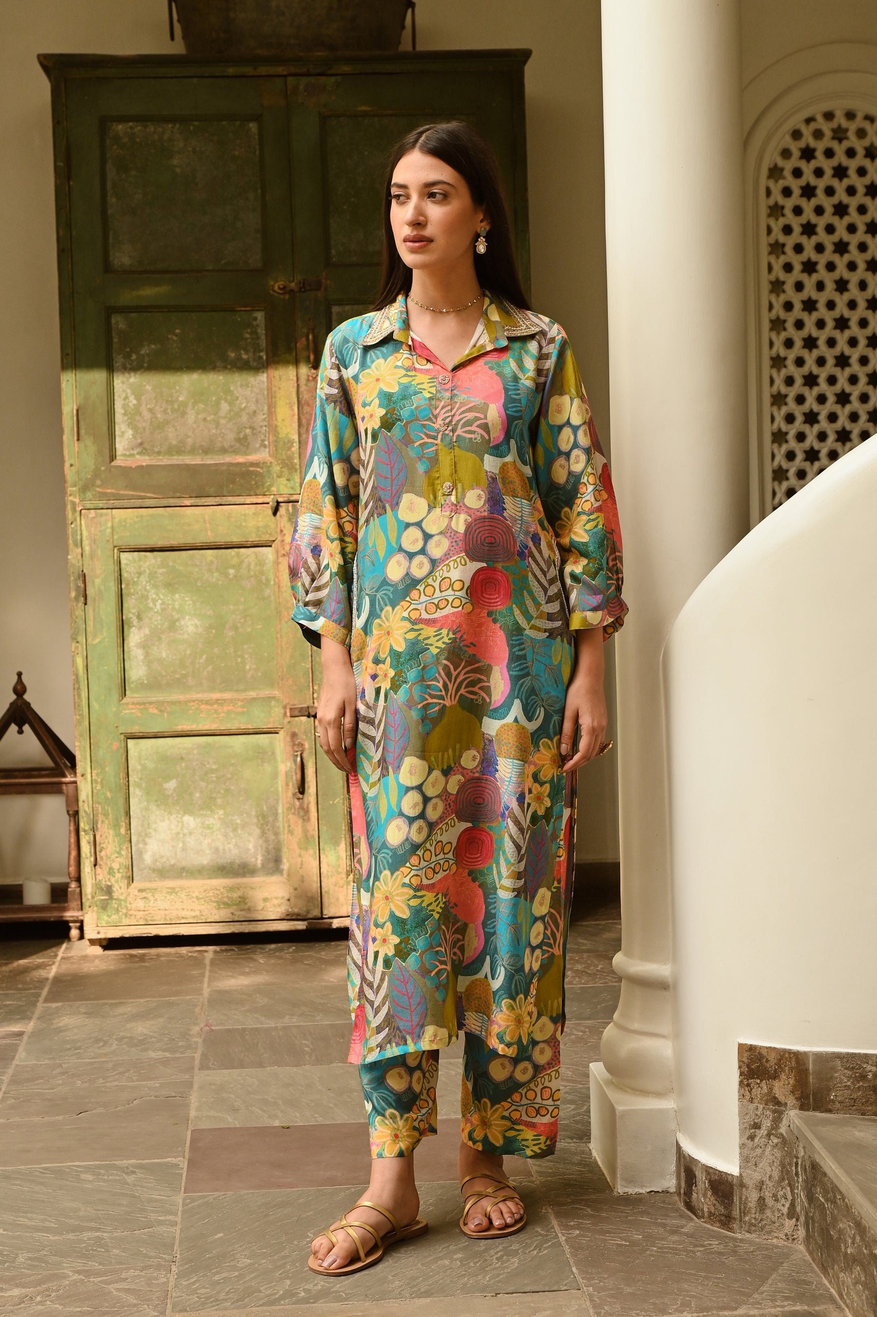 Multi-Colored Muslin Printed Co-Ord Set