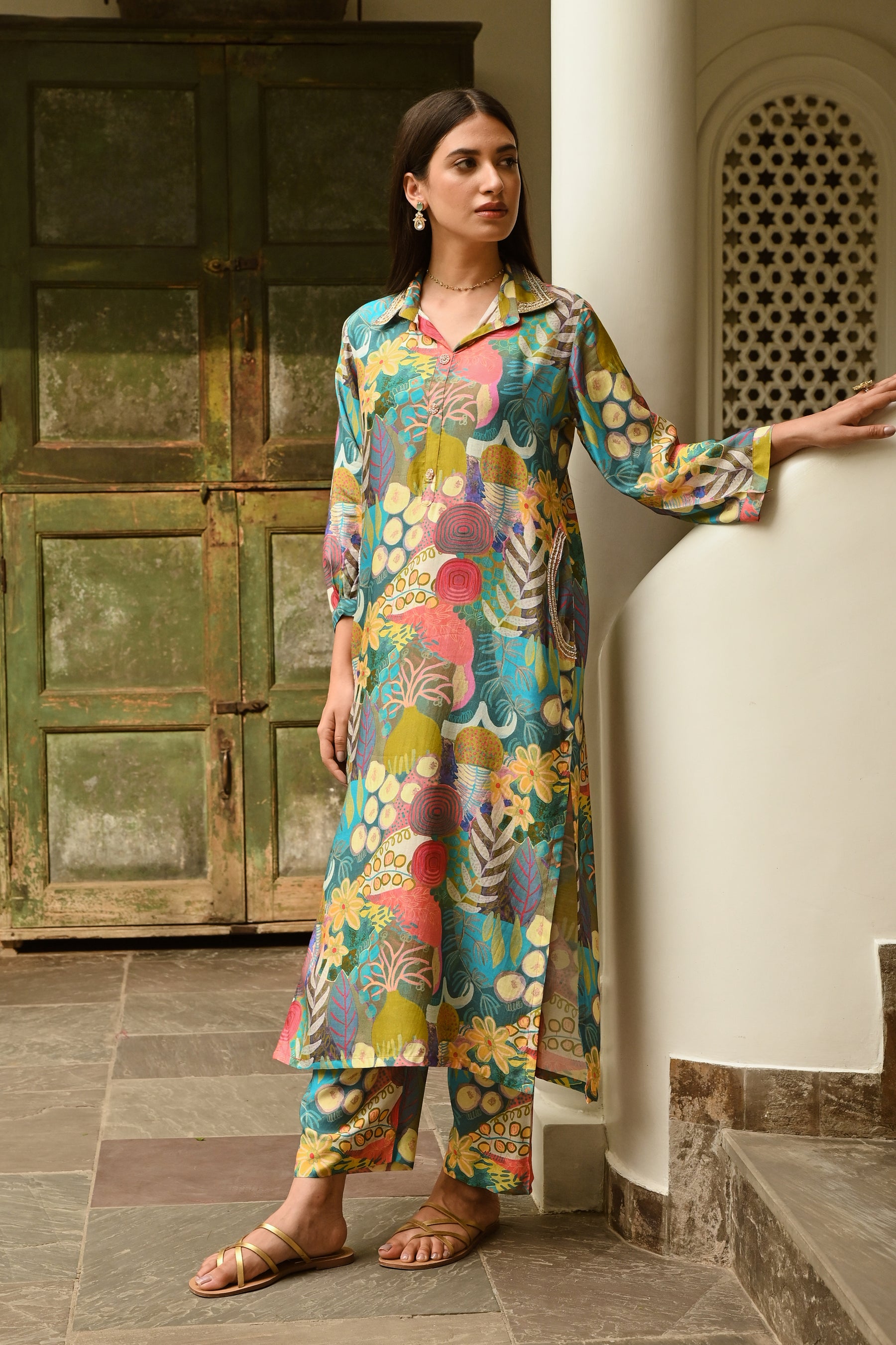 Multi-Colored Muslin Printed Co-Ord Set