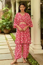 Pink Colour Printed Muslin Co-Ord Dress